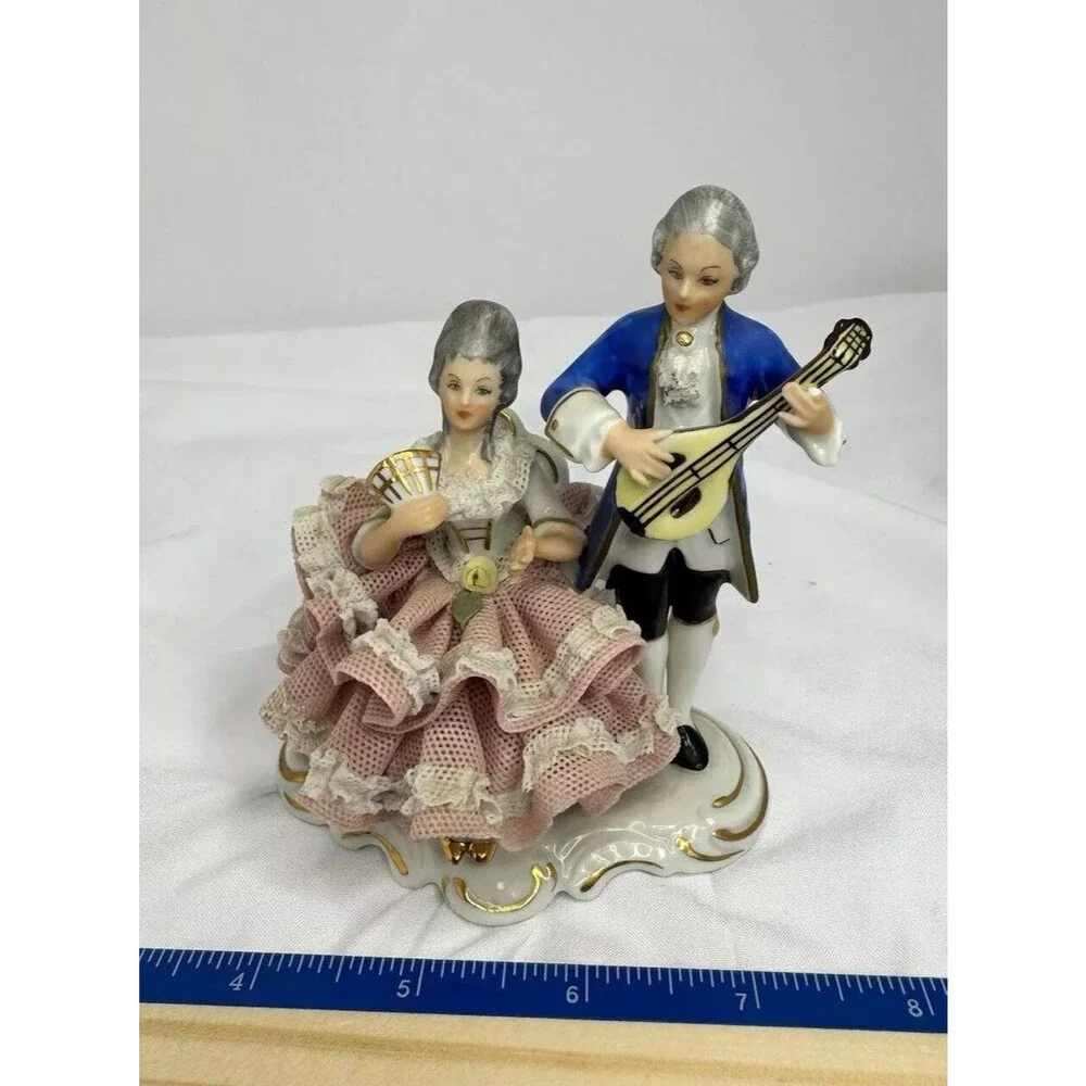 Dresden Sandizell Hoffner Vintage Porcelain Lace Playing Music Couple Germany St